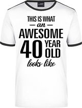 Awesome 40 year - geweldige 40 jaar wit/zwart ringer cadeau t-shirt heren -  Verjaardag cadeau L