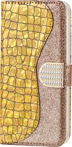 Apple iPhone 12 Hoesje - Mobigear - Croco Glitter Serie - Kunstlederen Bookcase - Goud - Hoesje Geschikt Voor Apple iPhone 12