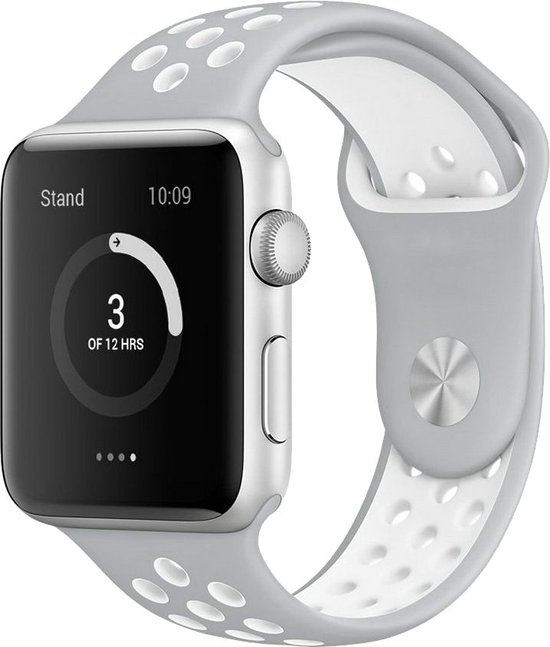 Mobigear Active Siliconen Bandje Geschikt voor Apple Watch Series 3 (42mm)  - Wit / Zilver | bol.com
