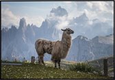 Poster met een mooie lama en bergen op de achtergrond - 18x13 cm