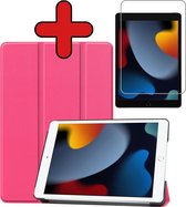 Hoes Geschikt voor iPad 10.2 2021 Hoes Book Case Hoesje Trifold Cover Met Screenprotector - Hoesje Geschikt voor iPad 9 Hoesje Bookcase - Roze