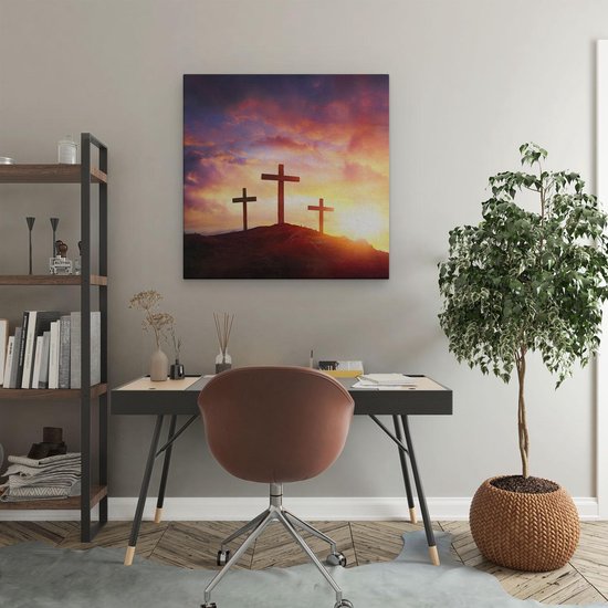 Artaza Peinture Sur Toile Crucifixion De Jésus Christ - Trois Croix - 60x60 - Image Sur Toile - Impression Sur Toile