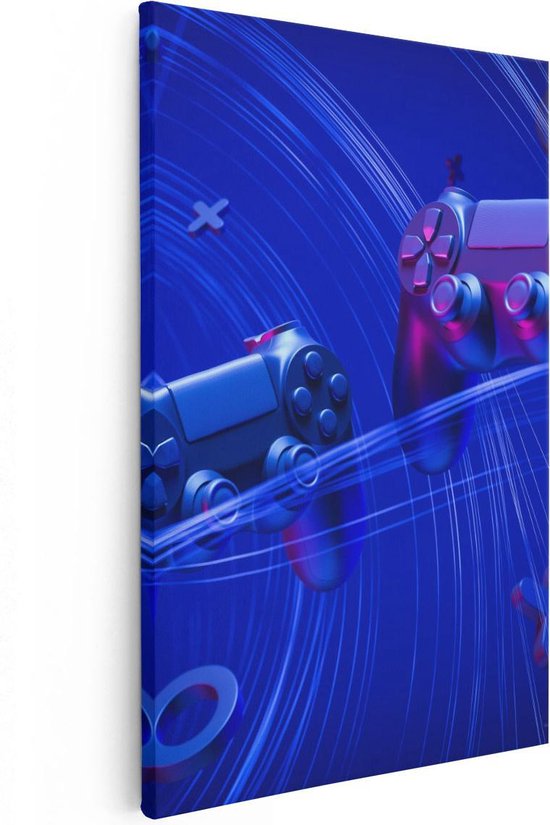 Artaza Canvas Schilderij Twee Gaming Controllers - Gamen - 80x120 - Groot - Foto Op Canvas - Canvas Print