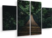Schilderij - Houten hangbrug in het bos, 4 luik, premium print