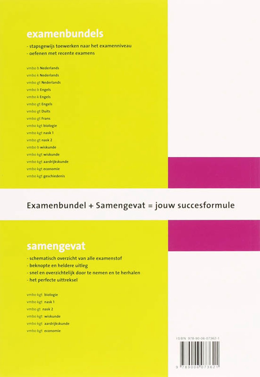 Titelpagina met tekst: examenbundels, samengevat, examenbundel + samengevat = jouw succesformule.