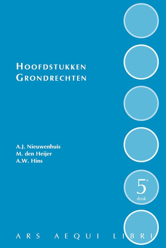 Boek kaft met blauwe achtergrond, titel 'Hoofdstukken Grondrechten', auteursnamen en 5e druk.