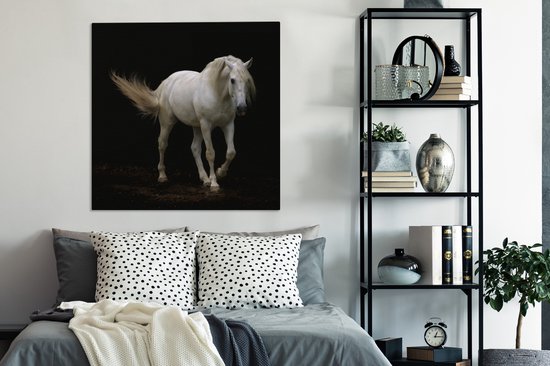 Cheval Wit devant une toile fond noir 2cm 90x90 cm - impression photo sur toile peinture Décoration murale salon / chambre à coucher) / Animaux sauvages Peintures Toile