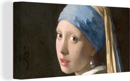 Canvas schilderij 160x80 cm - Wanddecoratie Meisje met de Parel - Schilderij van Johannes Vermeer - Muurdecoratie woonkamer - Slaapkamer decoratie - Kamer accessoires - Schilderijen