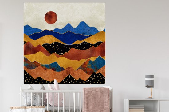 Muurstickers - Sticker Folie - Marmer - Goud - Blauw - 120x120 cm - Plakfolie - Muurstickers Kinderkamer - Zelfklevend Behang XXL - Zelfklevend behangpapier - Stickerfolie