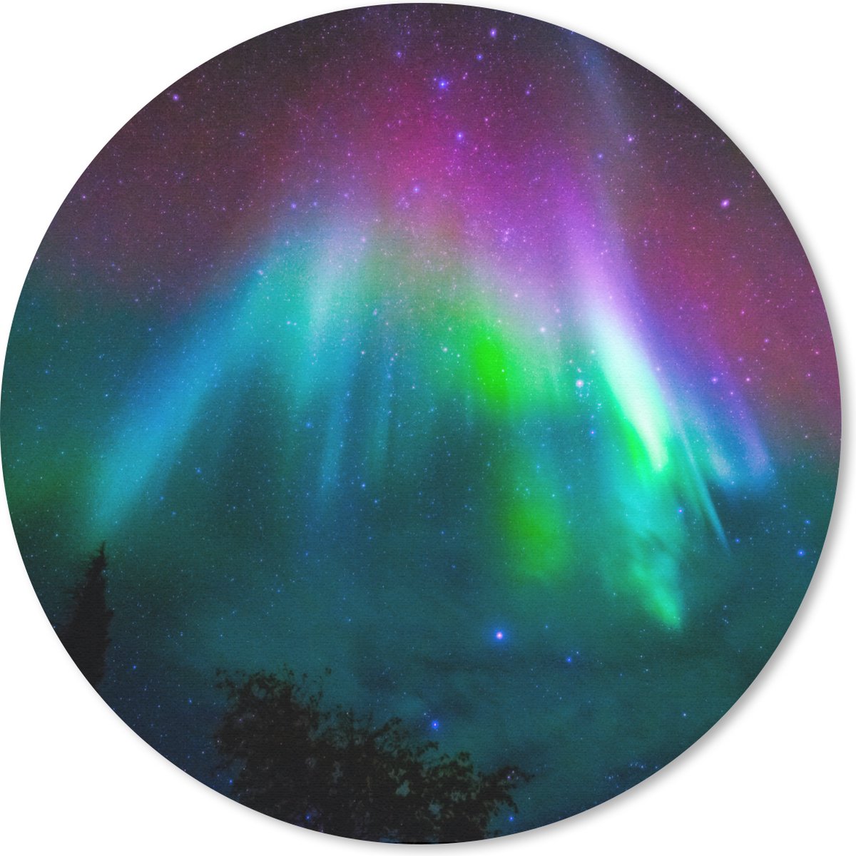 Muismat rond 20x20 cm - Mousepad Noorderlicht - Sterrenhemel - Kleuren - Ronde muismatten