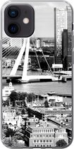 Geschikt voor iPhone 12 hoesje - Rotterdam - Skyline - Zwart - Wit - Siliconen Telefoonhoesje