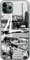 Geschikt voor iPhone 11 Pro Max hoesje - Rotterdam - Skyline - Zwart - Wit - Siliconen Telefoonhoesje