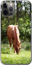 Geschikt voor iPhone 13 Pro hoesje - Paard - Bloemen - Licht - Siliconen Telefoonhoesje