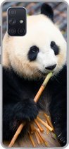 Geschikt voor Samsung Galaxy A71 hoesje - Reuzepanda - Bamboe - Bladeren - Siliconen Telefoonhoesje