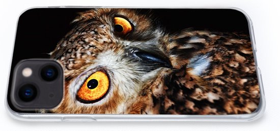Coque iPhone 13 mini - Hibou - Zwart - Jaune - Siliconen