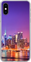 Geschikt voor iPhone X hoesje - New York - Skyline - Paars - Siliconen Telefoonhoesje