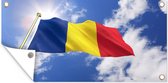 Tuinposter De vlag van Roemenië wappert in de lucht - 60x30 cm - Tuindoek - Buitenposter