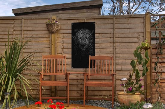 Poster de jardin Léopard - Zwart - Wit - 30x60 cm - Toile de jardin - Poster extérieur