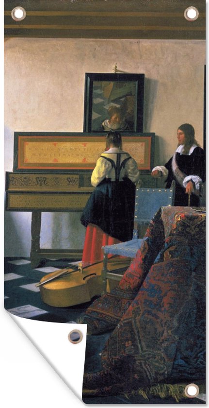 Tuinposter The music lsesson - Johannes Vermeer - 30x60 cm - Tuindoek - Buitenposter