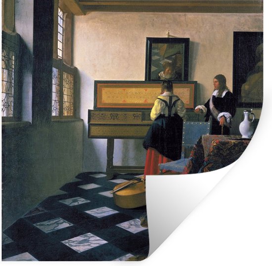 Muurstickers - Sticker Folie - The music lsesson - Johannes Vermeer - 100x100 cm - Plakfolie - Muurstickers Kinderkamer - Zelfklevend Behang XXL - Zelfklevend behangpapier - Stickerfolie