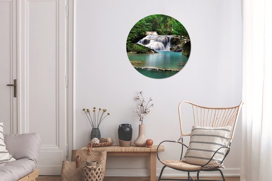 WallCircle - Wall Circle - Indoor Wall Circle - Une cascade avec des arbres dans le parc national thaïlandais d'Erawan - 60x60 cm - Décoration murale - Peintures ronds