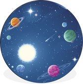 WallCircle - Wandcirkel - Muurcirkel - Een illustratie van de met planeten gevulde ruimte - Aluminium - Dibond - ⌀ 90 cm - Binnen en Buiten