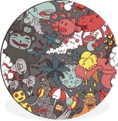 WallCircle - Cercle mural - Cercle mural - Illustration monstres ludiques - Aluminium - Dibond - 140x140 cm - Intérieur et Extérieur