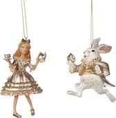 Viv! Home Luxuries Kerstornament - Alice in wonderland - set van 2 - goud - 12cm