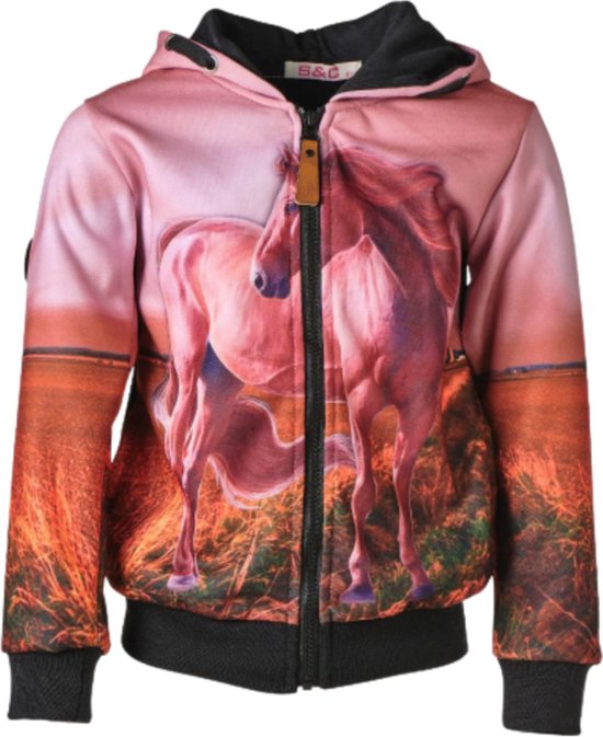 Bruin vest met paard -s&C-110/116-Meisjes vest