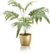 Groene phlebodium kunstplant 67 cm in gouden pot - Kunstplanten - Nepplanten - Blauwvaren / Zinkvaren in pot