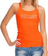 Glitter Holland tanktop oranje met steentjes/rhinestones voor dames - Oranje fan shirts - Holland / Nederland supporter - EK/ WK top / outfit S