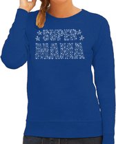 Glitter Super Mama sweater blauw met steentjes/ rhinestones voor dames - Moederdag cadeaus - Glitter kleding/ foute party outfit XXL