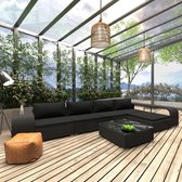 Decoways - 8-delige Loungeset met kussens poly rattan zwart