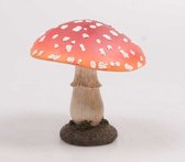 Deco huis/tuin beeldje paddenstoel - vliegenzwam - rood/wit - 9 x 13 cm - Herfst decoratie