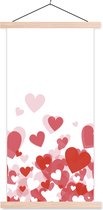 Posterhanger incl. Poster 60x120 cm - Schoolplaat - Een illustratie van een regen van hartjes - Textielposter - Blanke latten
