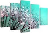 Trend24 - Canvas Schilderij - Turquoise Blossoms - Vijfluik - Bloemen - 100x70x2 cm - Groen