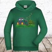 Groene hoodie met JD tractor -James & Nicholson-98/104-Hoodie jongens