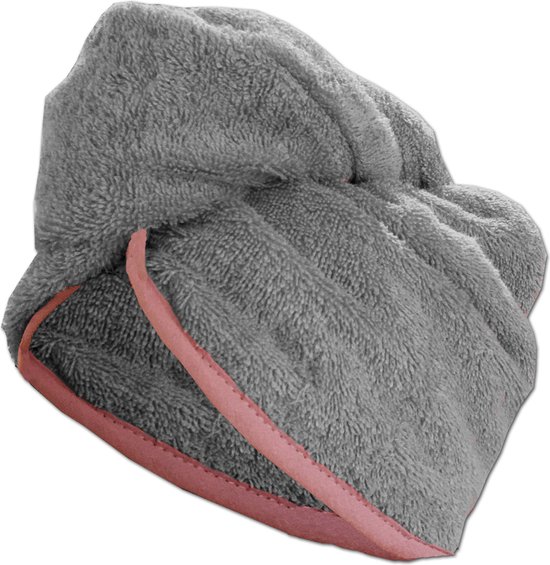 Handdoek - HOMELEVEL Badstof haartulband met knoop voor volwassenen gemaakt van 100% katoen, absorberend, stabiele grip - Aantal 1 - Grijs