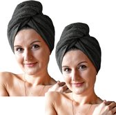 HOMELEVEL Badstof haartulband met knoop voor volwassenen gemaakt van 100% katoen, absorberend, stabiele grip - Aantal 2 - Donkergrijs