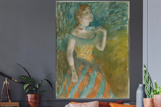 Sticker Muursticker Edgar Degas - Le Singer en vert - Peinture d' Edgar Degas - 120x160 cm - film adhésif autocollant - sticker mural repositionnable XXL /