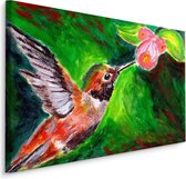 Schilderij - Prachtig geschilderde Kolibrie (print op canvas) Multikleur