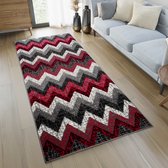 Tapiso Jawa Tapijt Loper Rood Grijs Woonkamer Slaapkamer Hal Maat - 70x650