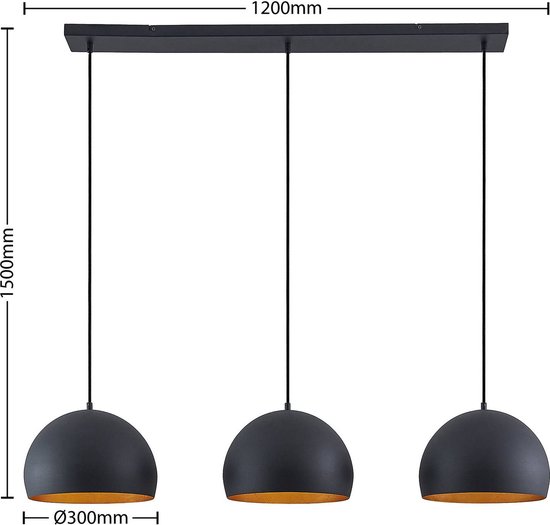 Lindby - hanglamp - 3 lichts - Staal - H: 20 cm - E27 - zwart, goud