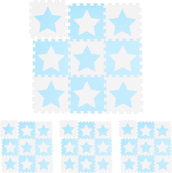 Relaxdays 36x speelmat foam sterren - puzzelmat - speelkleed - vloermat schuim - blauw-wit