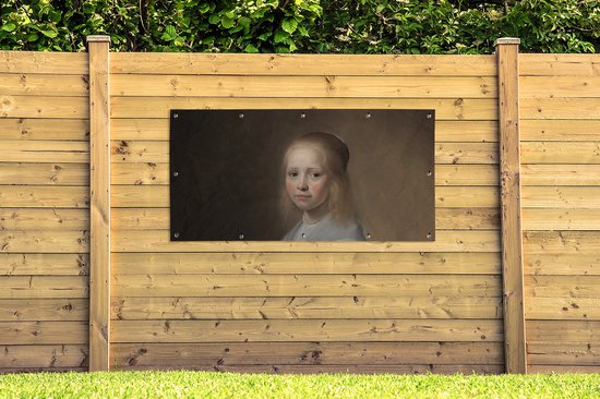 Décoration murale à l'extérieur d'une fille en bleu - Peinture de Johannes Cornelisz. Verspronck - 160x80 cm - Toile de jardin