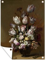 Tuinschilderij Stilleven met bloemen - Schilderij van Hans Bollongier - 60x80 cm - Tuinposter - Tuindoek - Buitenposter