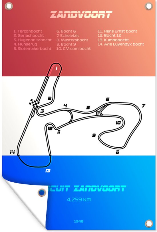 Tuindecoratie F1 - Zandvoort - Circuit - 40x60 cm - Tuinposter - Cadeau voor man - Tuindoek - Buitenposter