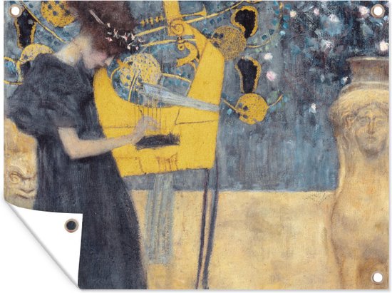 Tuinschilderij De muziek - schilderij van Gustav Klimt - 80x60 cm - Tuinposter - Tuindoek - Buitenposter