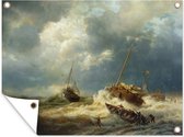 Tuin decoratie Schepen in een storm aan de Nederlandse kust - schilderij van Andreas Achenbach - 40x30 cm - Tuindoek - Buitenposter