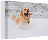 Canvas Schilderij Hond - Sneeuw - Winter - 60x40 cm - Wanddecoratie